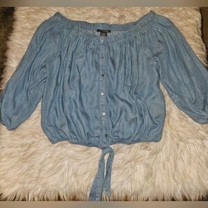 Suzy Shier Blue Off-the-Shoulder Tencel Top – Size Medium